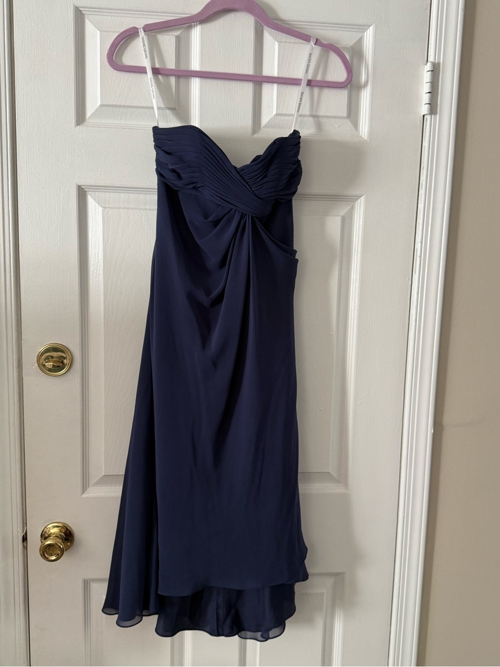 David's Bridal Navy Strapless Ruched Chiffon Gown